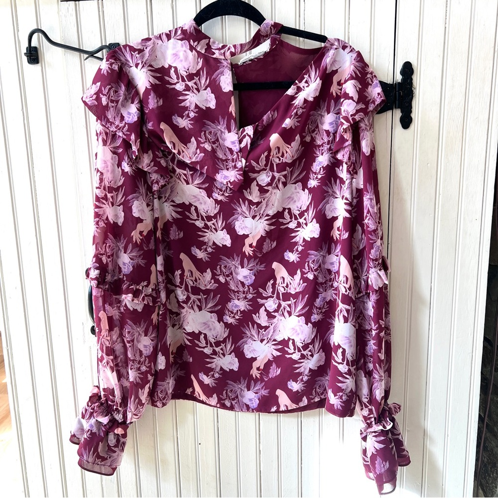 Florry Blouse Top from Three Floor Size 12 Purple Anemone Bell Sleeve Ruffle